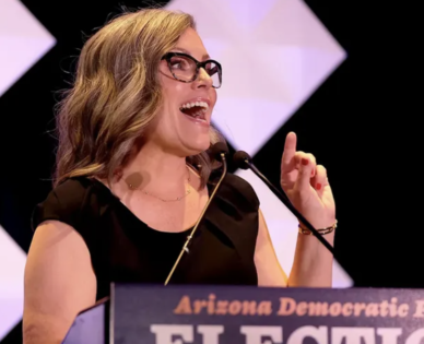 Arizona Democratic gubernatorial nominee Katie Hobbs speaks to supporters at an election night watch party at the Renaissance Phoenix Downtown Hotel on November 08, 2022 in Phoenix, Arizona. (Christian Petersen/Getty Images)